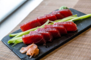 Raw bluefin tuna, a typical Asian food.
