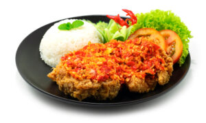 Ayam,Geprek,Indonesian,Food,Crispy,Fried,Chicken,With,Hot,And